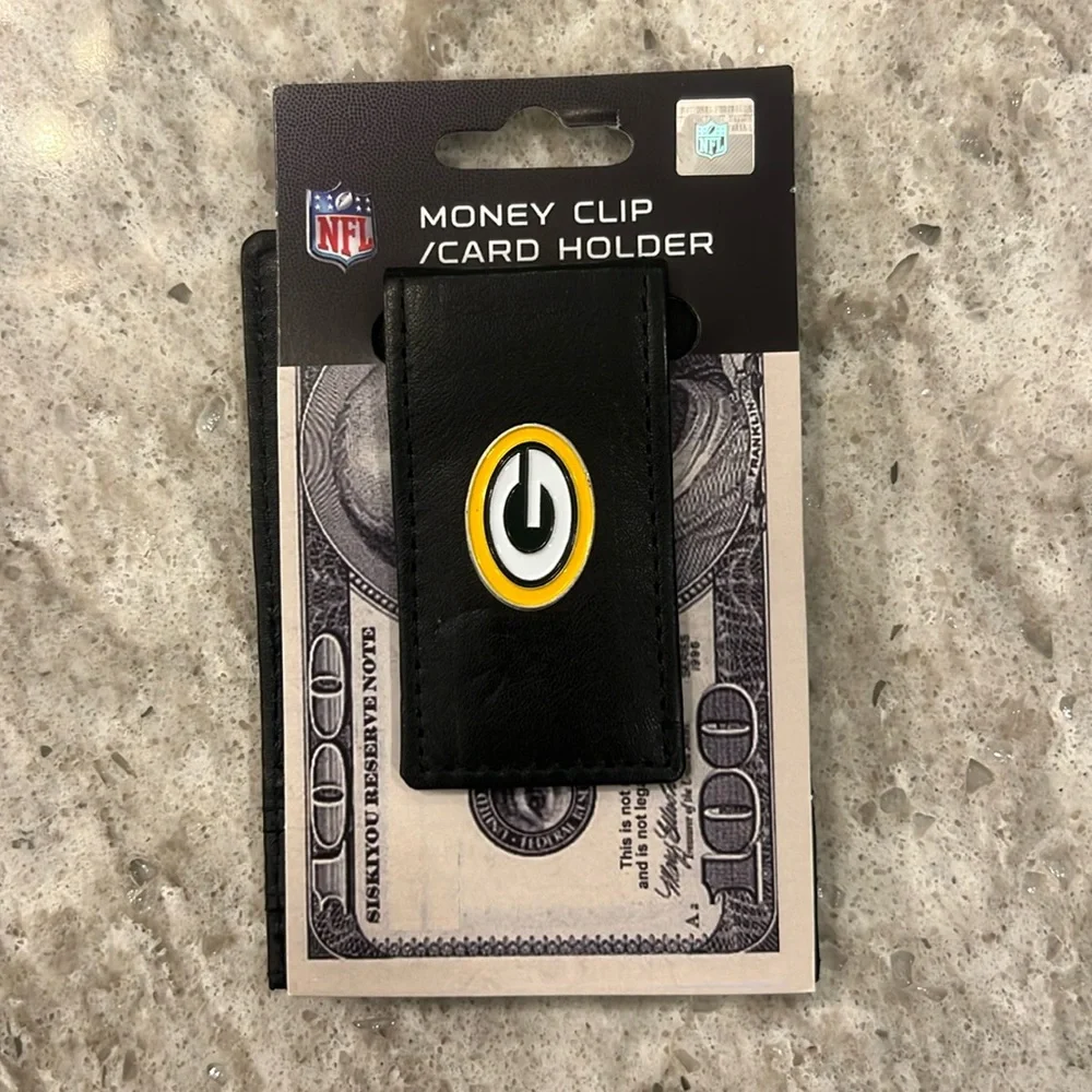 Green Bay Packers Leather Money Clip Card Holder NFL NWT